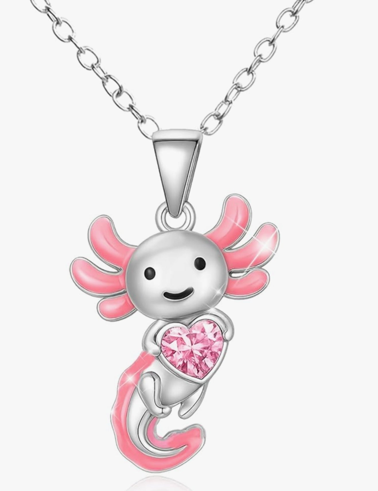 Cute Axolotl Necklace for Girls Women, Alloy Pink Crystal Pendant Necklace
