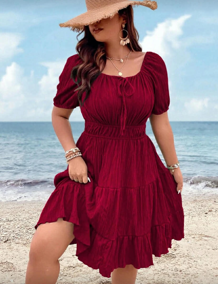 Clasi Plus Tie Front Ruffle Hem Dress