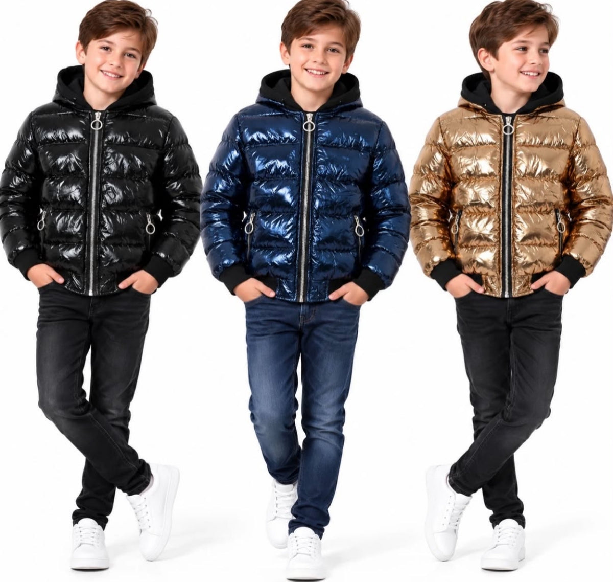 Kids Padded Jacket Hooded Metallic Coat