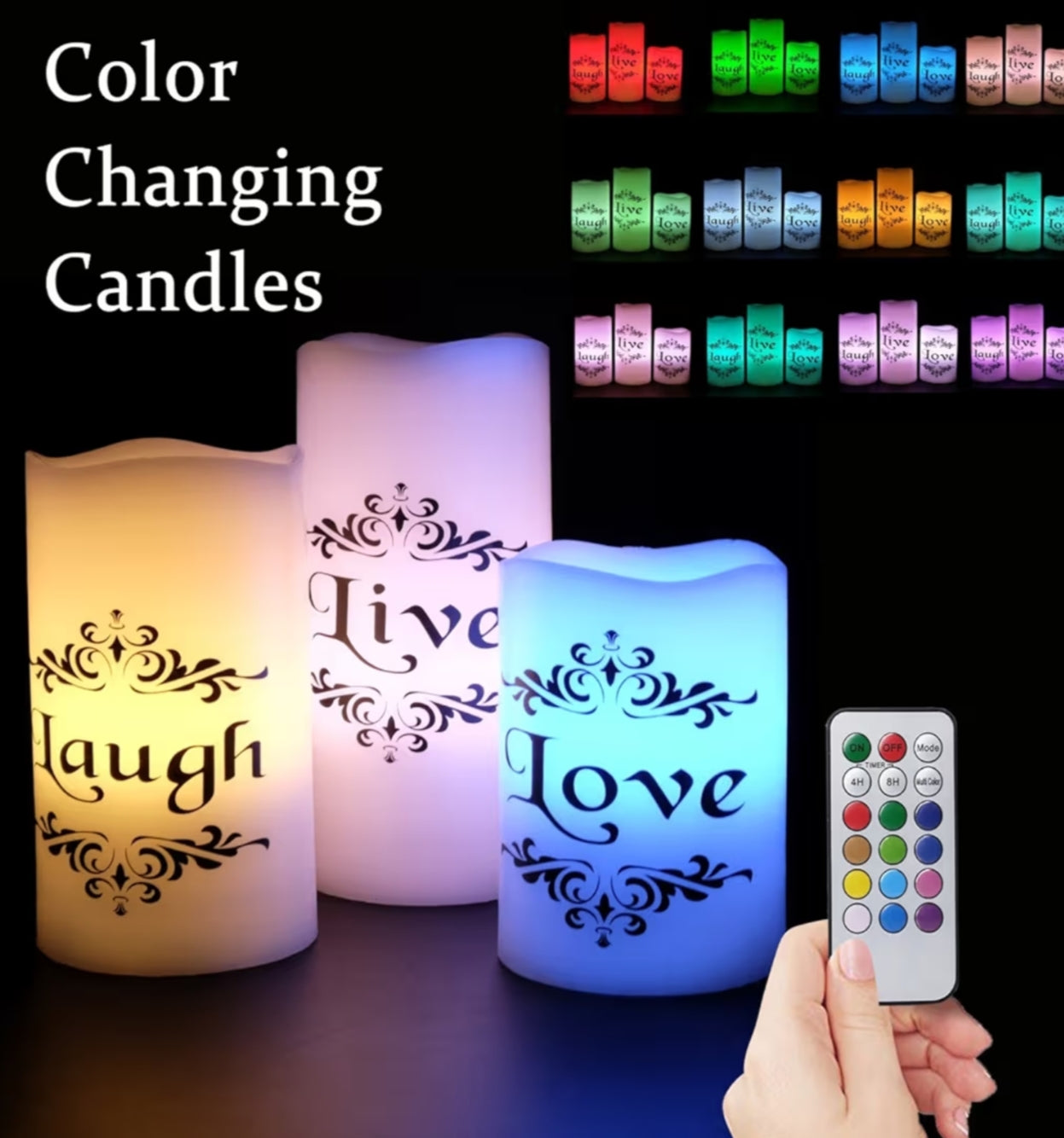 Multicolor Flameless Live Love Laugh Candles Real Wax Battery Operated