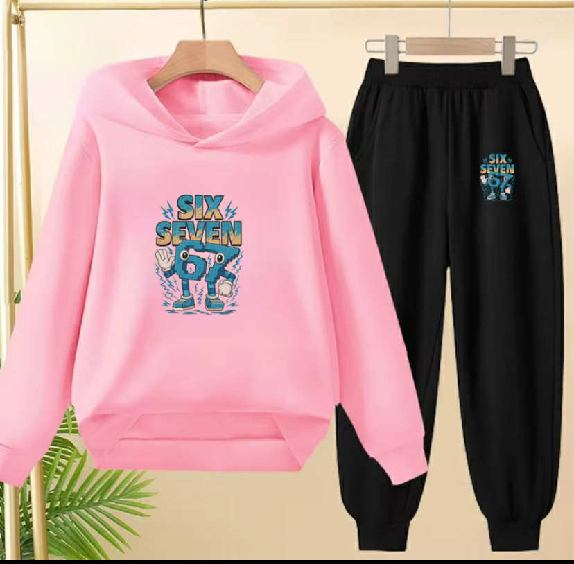 2 Piece Set Digit 67 Print Hoodie+Trousers Pullover