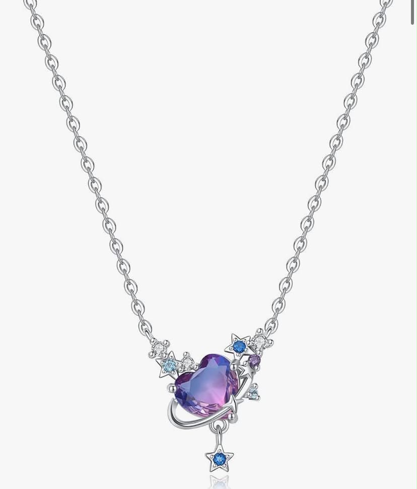 Necklace for Women 925 Sterling Silver Pendant Necklace with Adjustable Chain 40+5CM Layered Double Necklace
