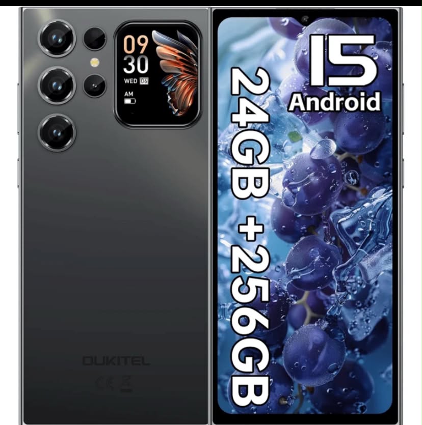 OUKITEL C62 Pro Android 15 Unlocked Smartphone, 24GB+256GB Storage, Discounted Price, 6.88" 90Hz Front Display & 1.81" Rear Secondary Screen, 5150mAh Battery, 13MP+5MP Dual Camera, Fingerprint, Face ID, Bluetooth 5.0, NFC