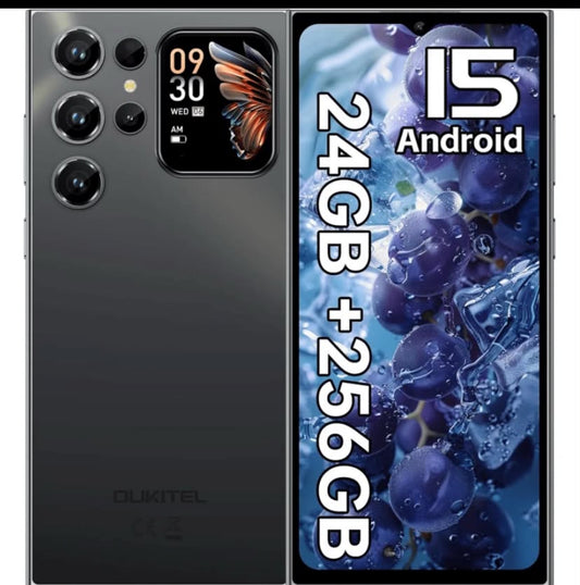 OUKITEL C62 Pro Android 15 Unlocked Smartphone, 24GB+256GB Storage, Discounted Price, 6.88" 90Hz Front Display & 1.81" Rear Secondary Screen, 5150mAh Battery, 13MP+5MP Dual Camera, Fingerprint, Face ID, Bluetooth 5.0, NFC