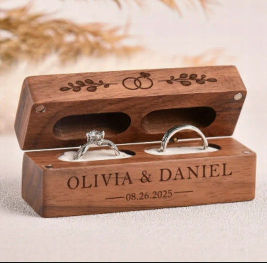 1 custom carved walnut ring box-magnetic buckle design, elegant floral pattern,