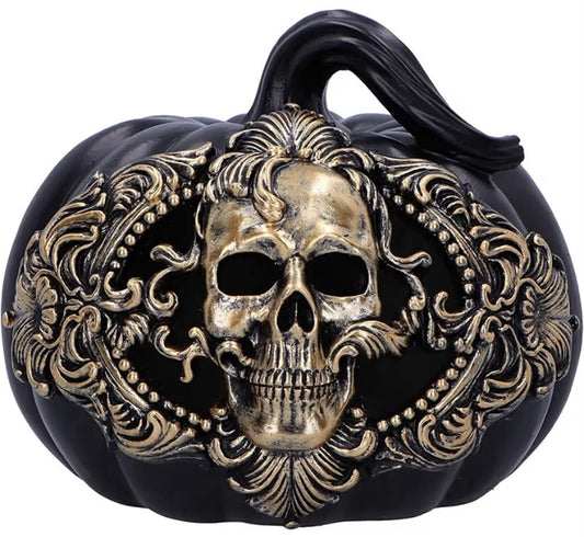 Baroque Harvest Pumpkin Skull 16.7cm, Resin, Black Pumpkin and Gold Skull