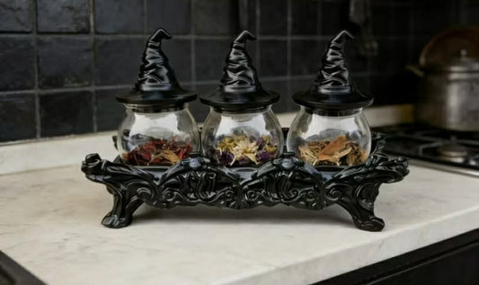 These Three Wizard-Shaped Spice Containers, Crafted from Vintage Glass, Come with Distinctive Lids. They Are Ideal for Keeping And Showcasing Spices in Your Kitchen,
