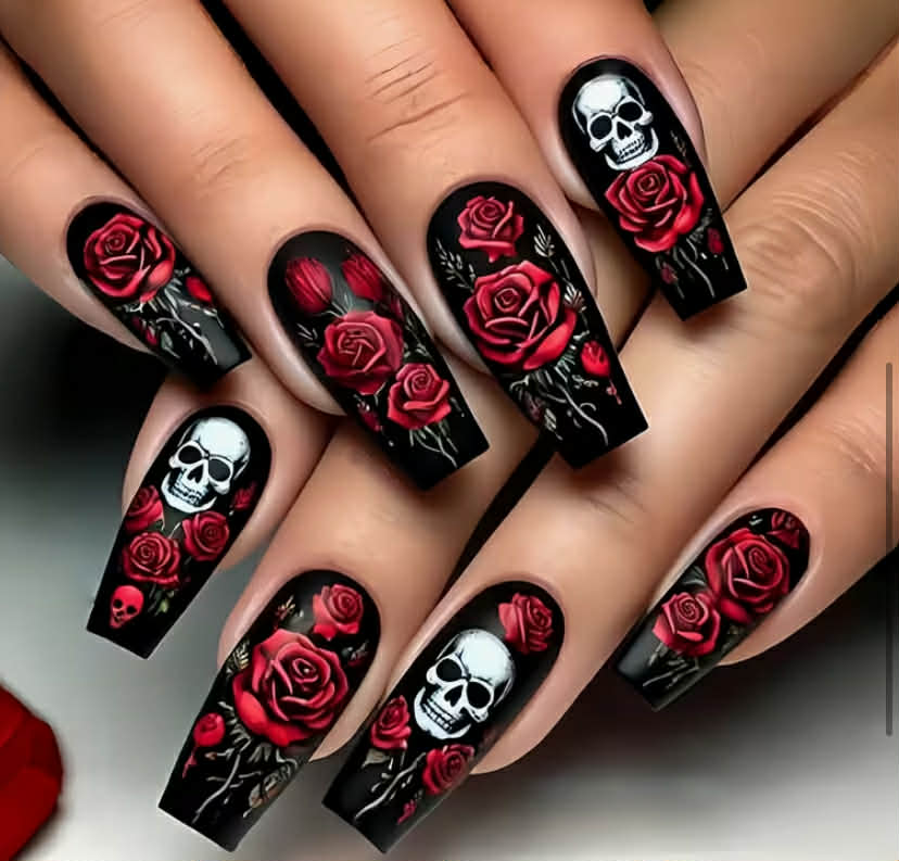 24 pcs Pink Stripe Gradient Nails or Skull Removable, Press-On, Middle-Length Square Nails, Fashionable And Reusable, Glossy End, Abs Material