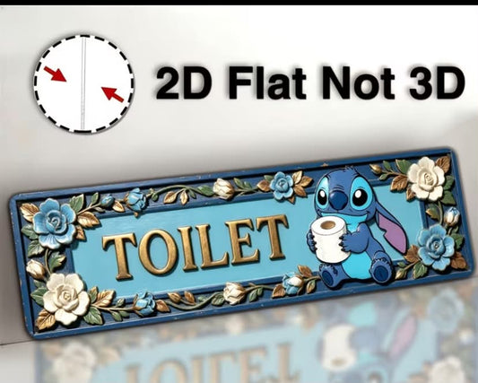 1 pc Metal Sign Disney Stitch TOILET Restroom Door Plaque, Indoor Wall Decor, Fan Collectible