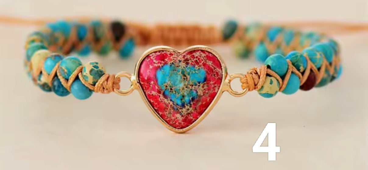 Adjustable Heart-Shaped Chakra Imperial Stone Yoga Meditation Bracelet