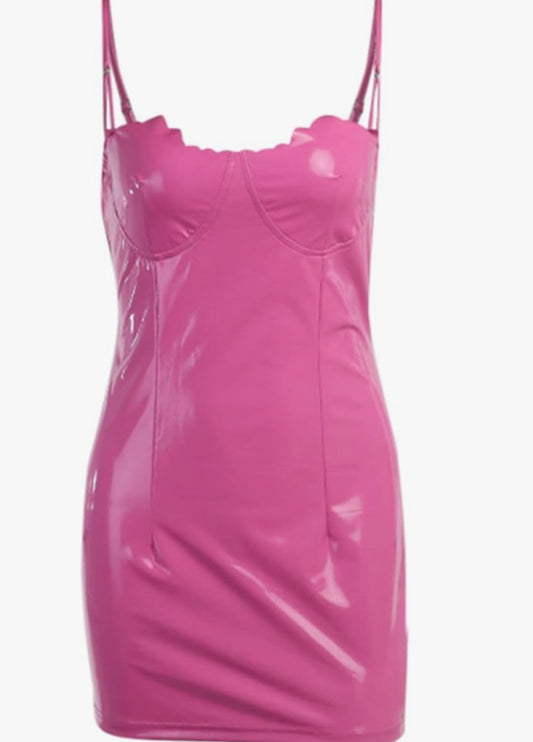 Women Sexy Faux Leather Mini Dress Spaghetti Strap Bodycon PU Short Dresses Party Club Outfits