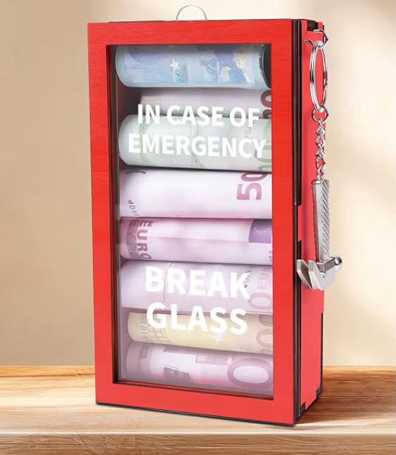 Funny Gift Emergency Box, In Case of Emergency Break Glass with Hammer, Birthday Gifts for Women and Men, Personalized Prank Gag Gift for Birthday Holiday, Hold Money Chocolate Candy Voucher