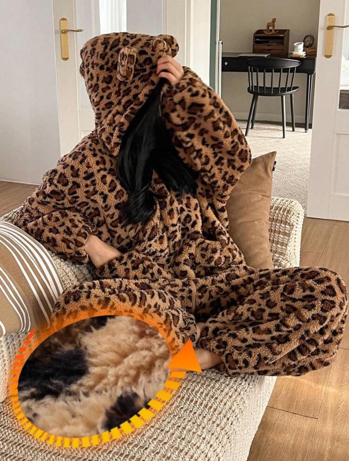 Zebra Striped or spotty 3D Ear Design Hooded Flannel Sleep Jumpsuit Fall