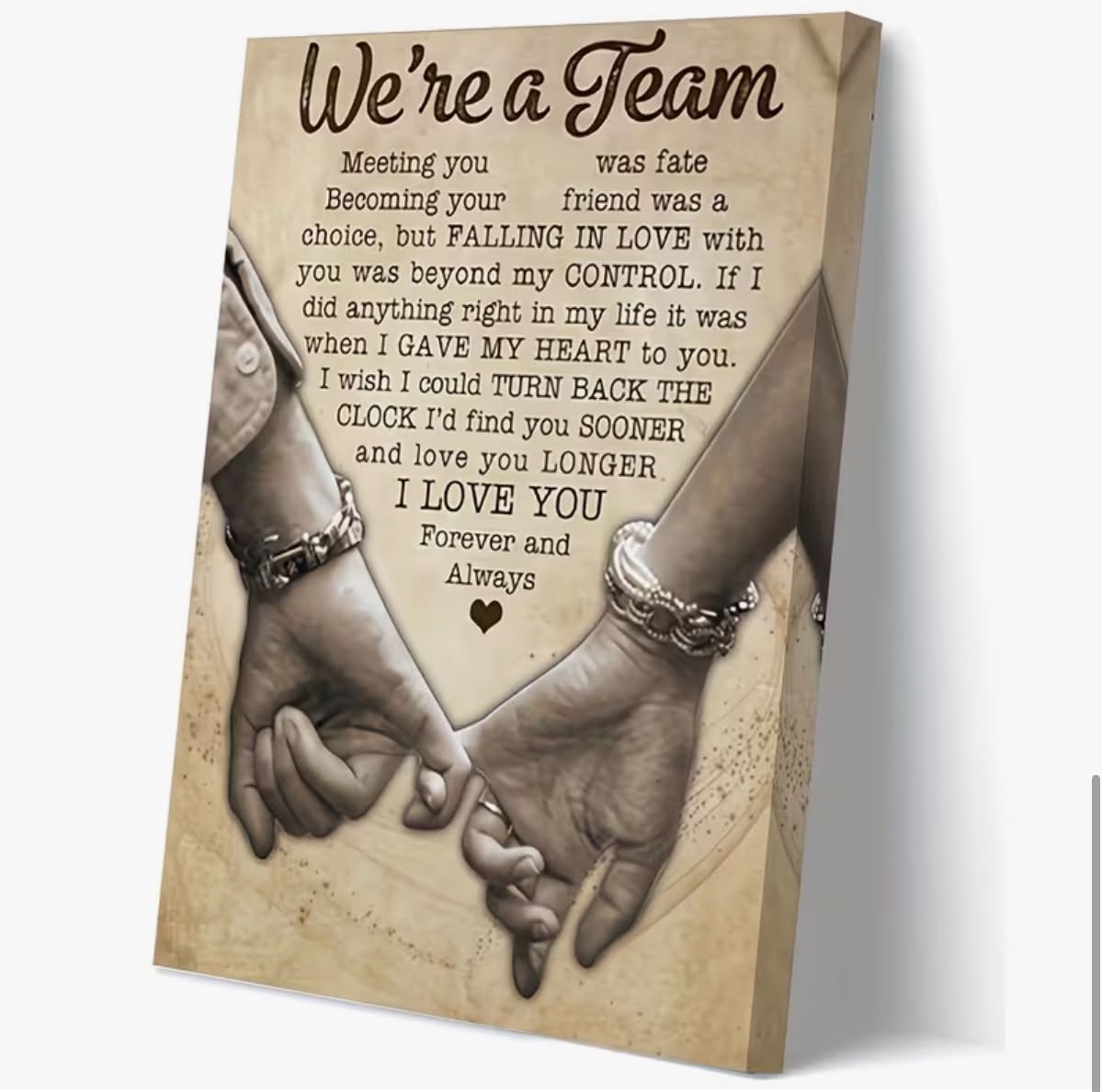 1 framed canvas artwork titled "Meeting You is Destiny - We Are a Team" - a romantic couple gift