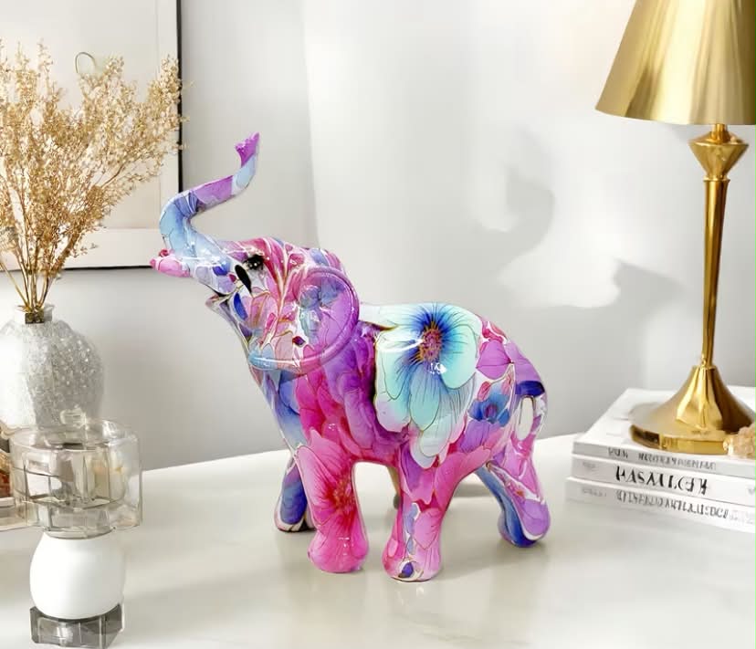 Modern Gradient Watercolor Elephant Statue - Resin Sculpture Statue