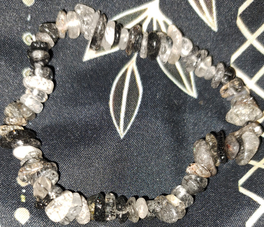 Black tourmalinated real crystal chip bracelet