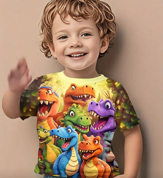 Summer 3D Stylish Cartoon Short-Sleeve T-Shirt for Baby Boys Featuring Various Dinosaur Designs And Prints