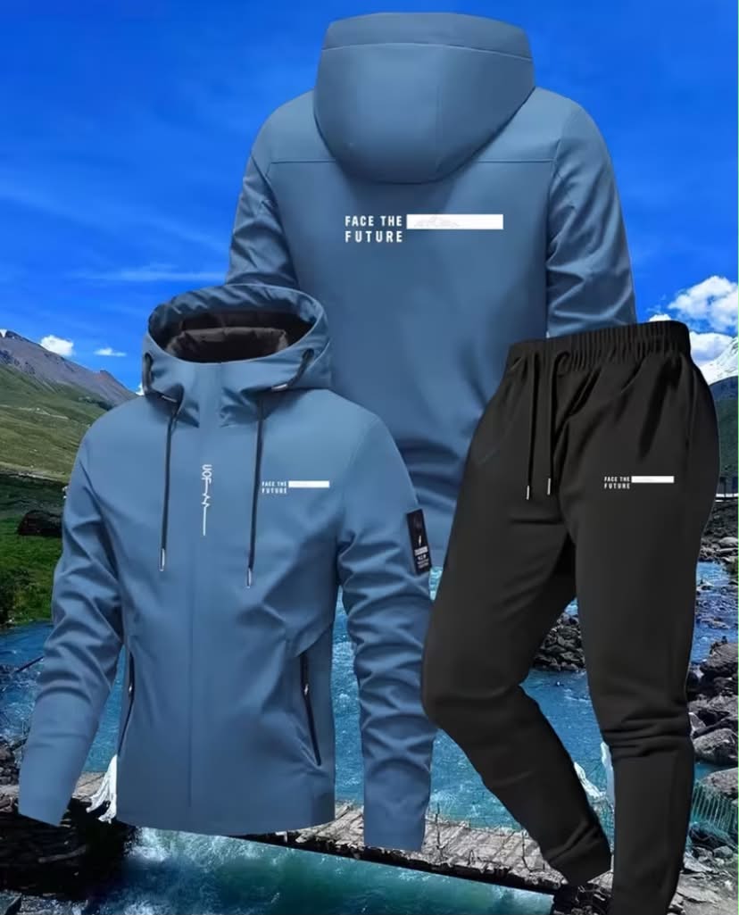 Men'S Outdoor Hiking Jacket And Pants Set Breathable, Durable, Softshell with Hood, Non-Stretch Fabric, Featuring Zipper Details