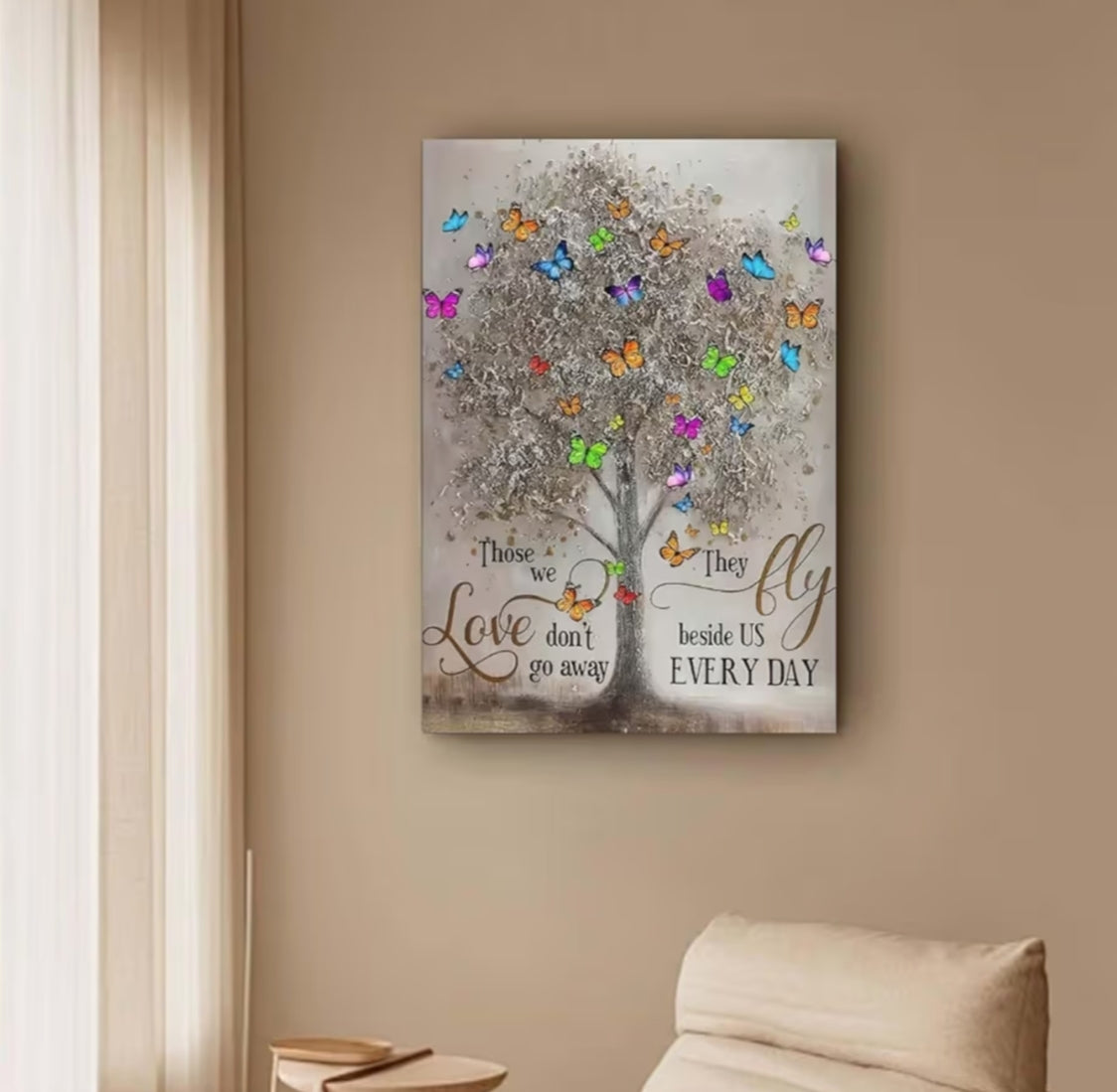 Framed Canvas Wall Art – Memorial Tree and Butterfly Artwork