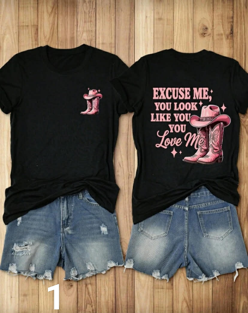 Western Themed Slogan Round Neck Short Sleeve Plus Size T-Shirt