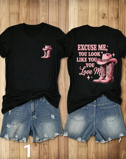 Western Themed Slogan Round Neck Short Sleeve Plus Size T-Shirt