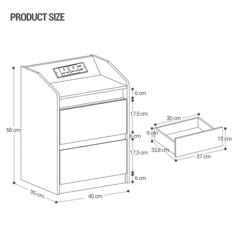 Bedside Tables with LED Lights, Charging Station And 2 Drawers, Side Table with USB Ports And Electrical Outlets,