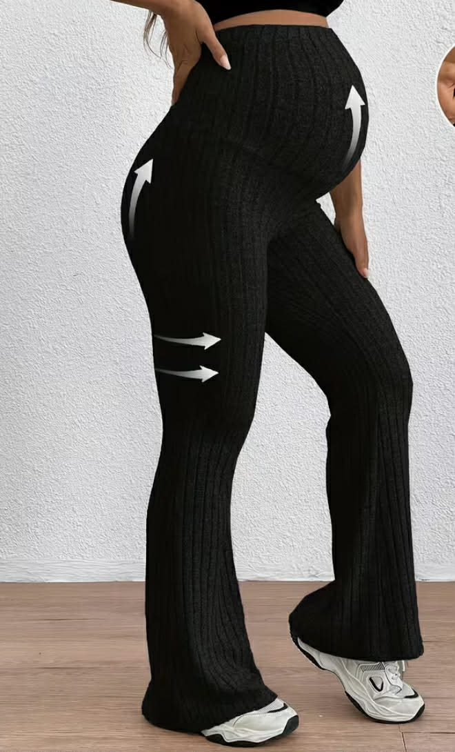 Adjustable Waist Flare Long Pants for Pregnant Women, Super High Waist