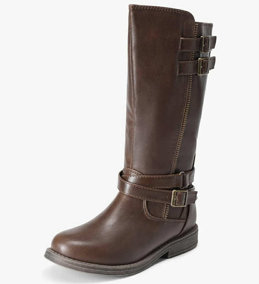 DREAM PAIRS Unisex-Child Black Buckle Knee High Riding Boots