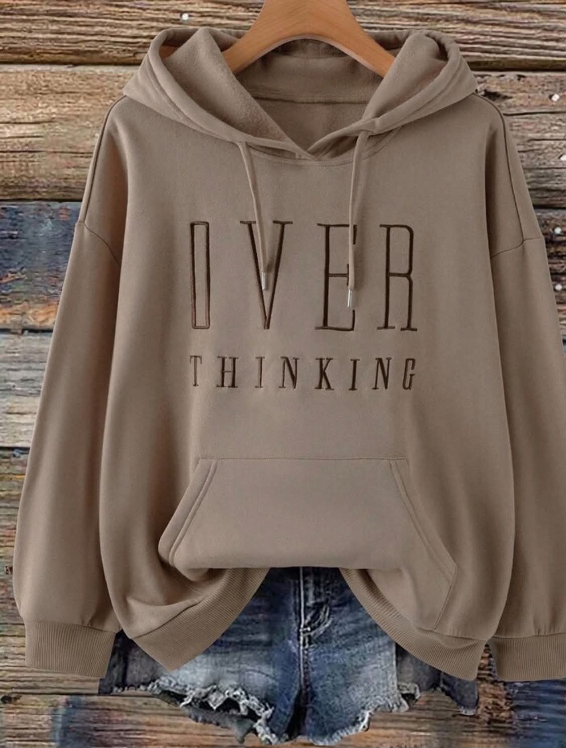 Women Letter Embroidery Sweatshirt, Casual Loose Fit Retro American Style Hooded Sweatshirt