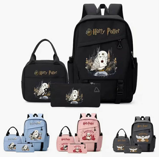 Harry Potter Hedwig 3 pcs Women'S Bag Set Harry Potter-Themed Backpack, Wallet, And Handbag with Multi -Color Printed Design, Suitable for Travel,