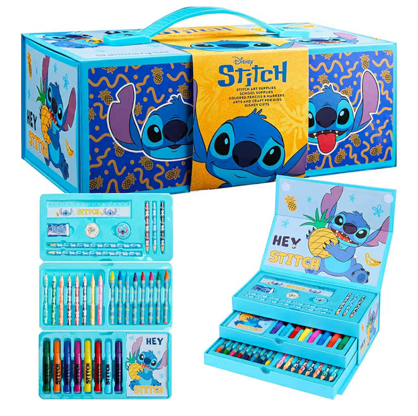 Alien Kids Art Set, Colouring Pencils Pens Crayons Art Supplies in Art Box 30 Plus Pcs - Stitch