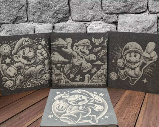 Super Mario Engraved Slate Coaster Gift Set