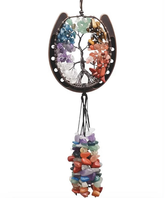 Tree of Life with Chakra Stones and Feng Shui Decor, Hanging Ornament