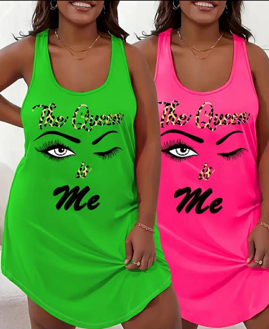 Two-Pack Plus Size Women's Vest Style Pajamas, Leopard Print Round Neck Curve Hem Tank Nightgown, Plus Size Loungewear