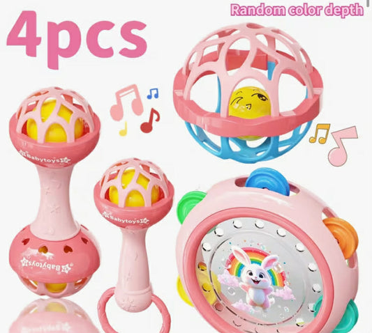 4 pcs Infant Hand Rattle Toy：Vibrating Rattles , Toy for Grip Training, Thanksgiving, New Baby Fun Toy
