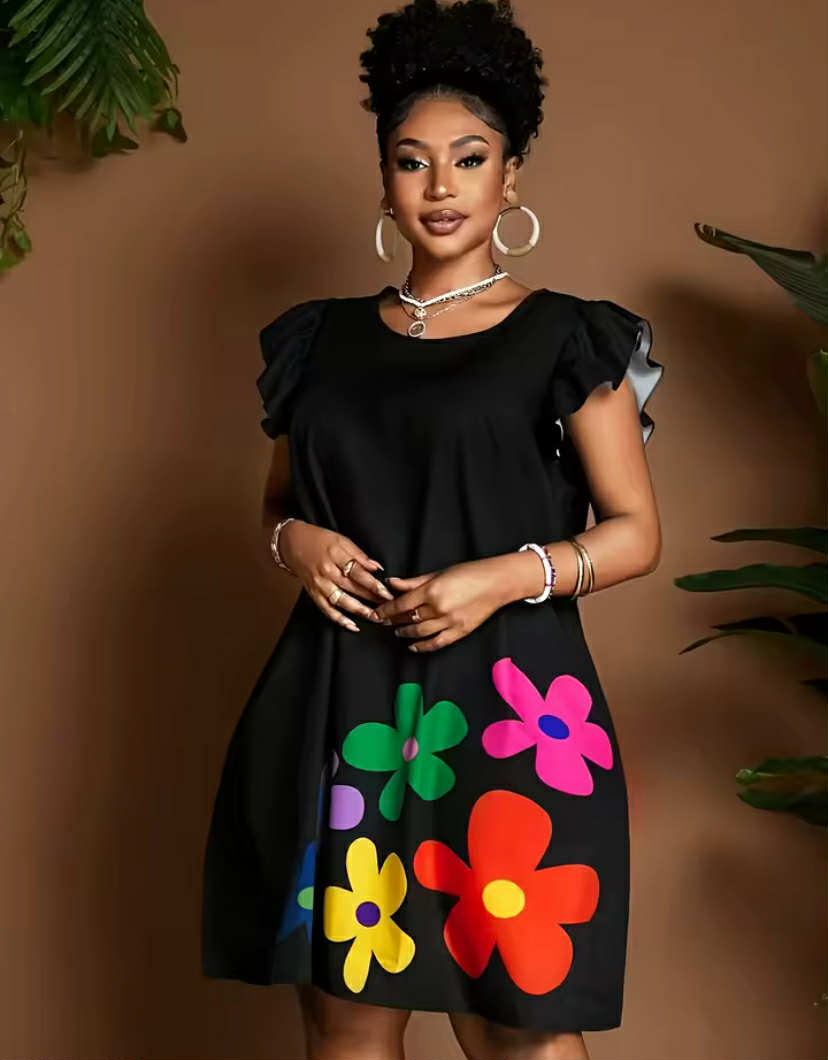Fashionable Printed High-Waisted Short Plus-Size Dress