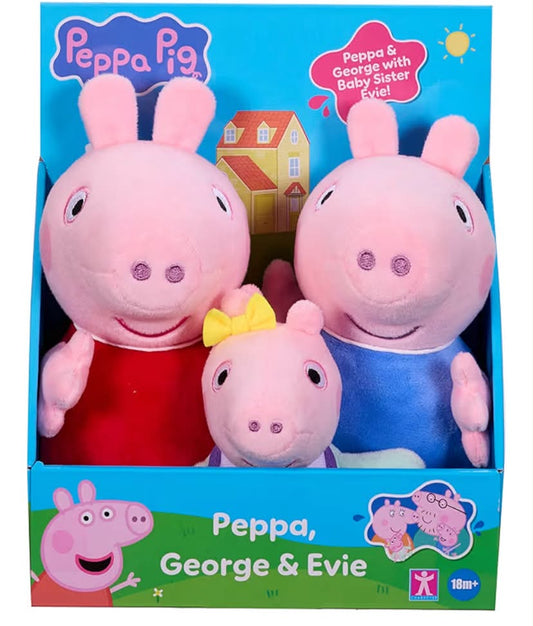 Peppa Pig Peppa, George and Evie 3-Pack, Preschool Plush Soft Toys