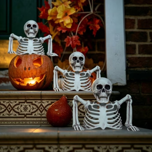 3pcs Half Skeleton Wooden Stakes Halloween Yard Decorations, Realistic Skull Head Ground Insert Props, Spooky Ghostly Lawn Ornaments