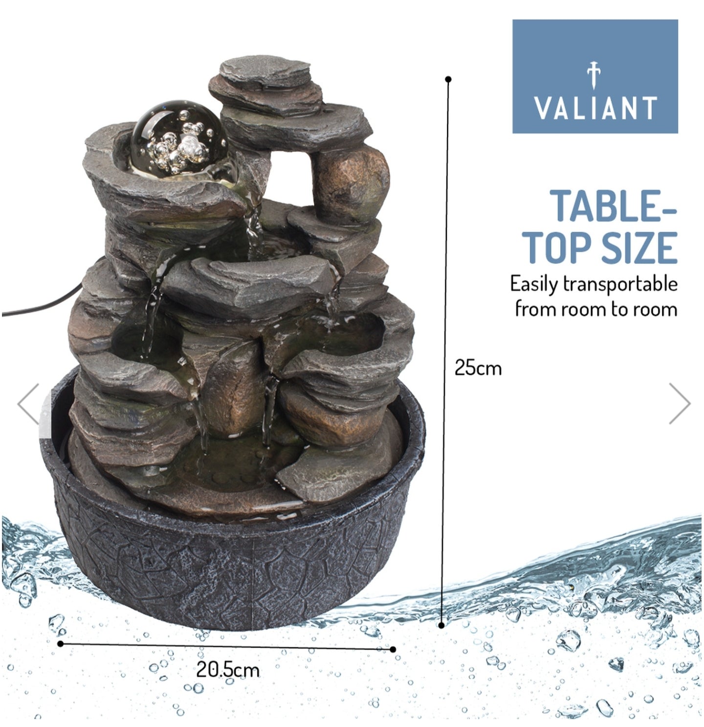 Valiant Indoor Tabletop Water Fountain Feature - Stone