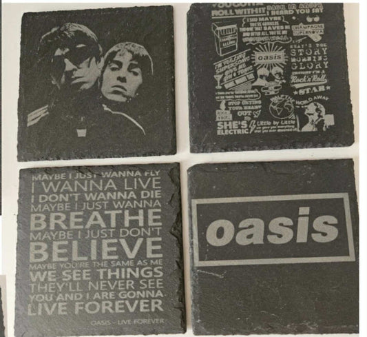 Set of 4 Oasis, slate coasters/Gift/Rock band/Live Forever/ Gallagher/Indie
