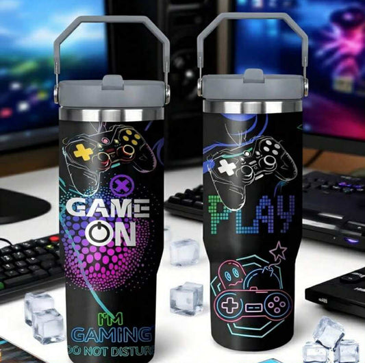 1 Piece Of 30oz Stainless Steel Tumbler, Game On Game Pattern Water Cup,