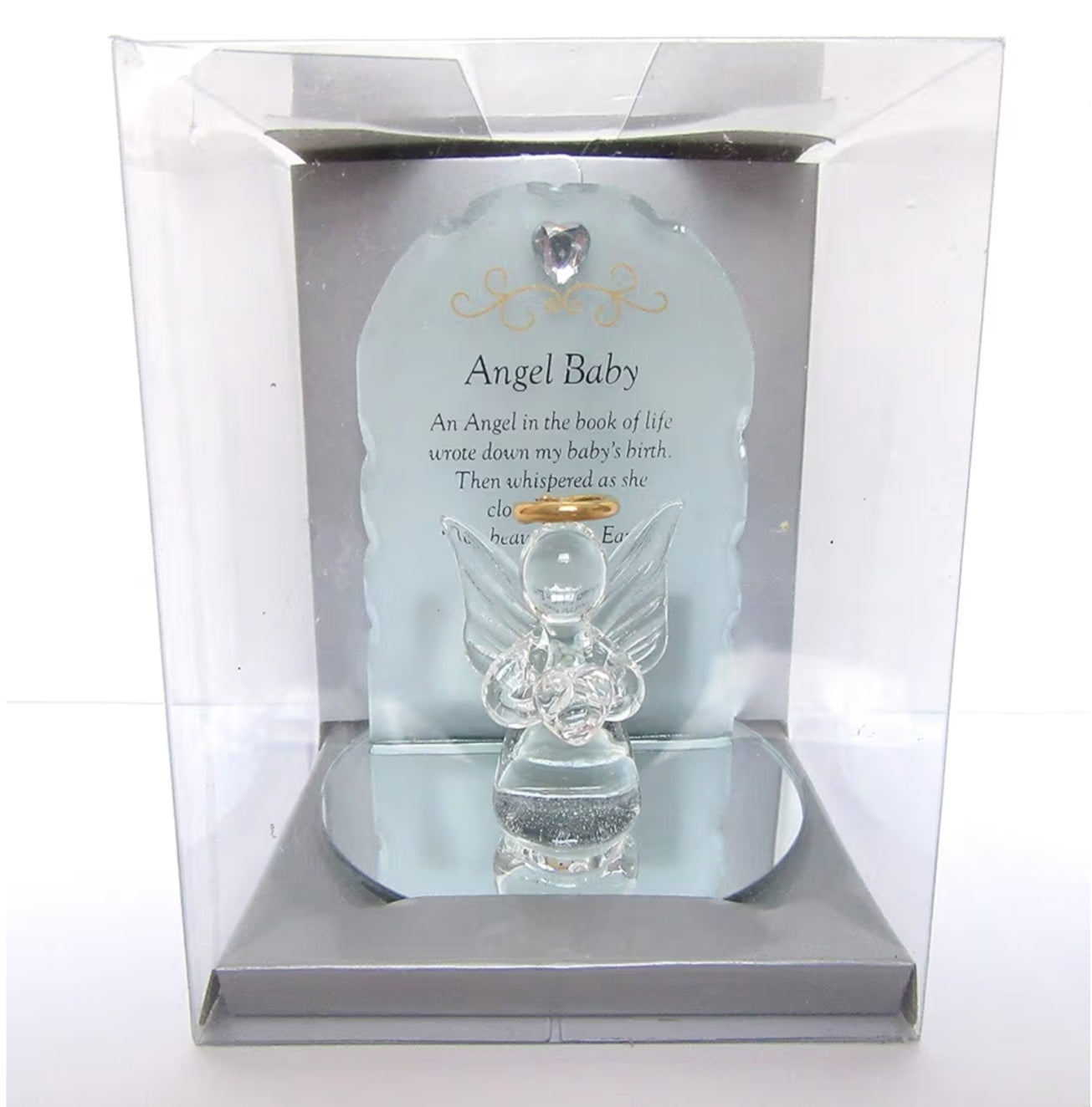 Thoughts of you Memorial Glass Angel Baby Ornament with Verse