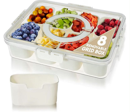 Coselena 1-Pack Food Containers with Handle & Lid – Snack Box with 8-Compartments for Parties, Reusable Snack Containers, Divided Serving Tray with Lid
