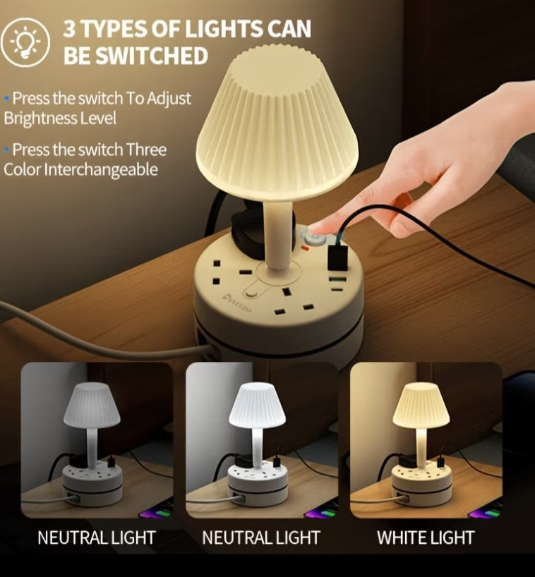 8-In-1 Power Socket Surge Protector, Power Socket/ Power Board/ Extension Socket, 3250W, 13A, 1.8M Extension Cord, Portable Power Socket, Overload Protection, 3 AC Power Sockets, 4 USB Ports,