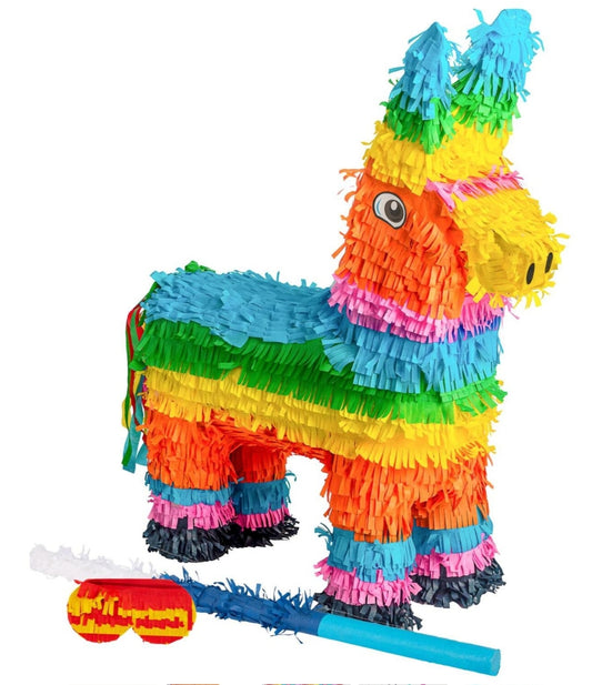 Donkey Pinata Set with Stick Blindfold