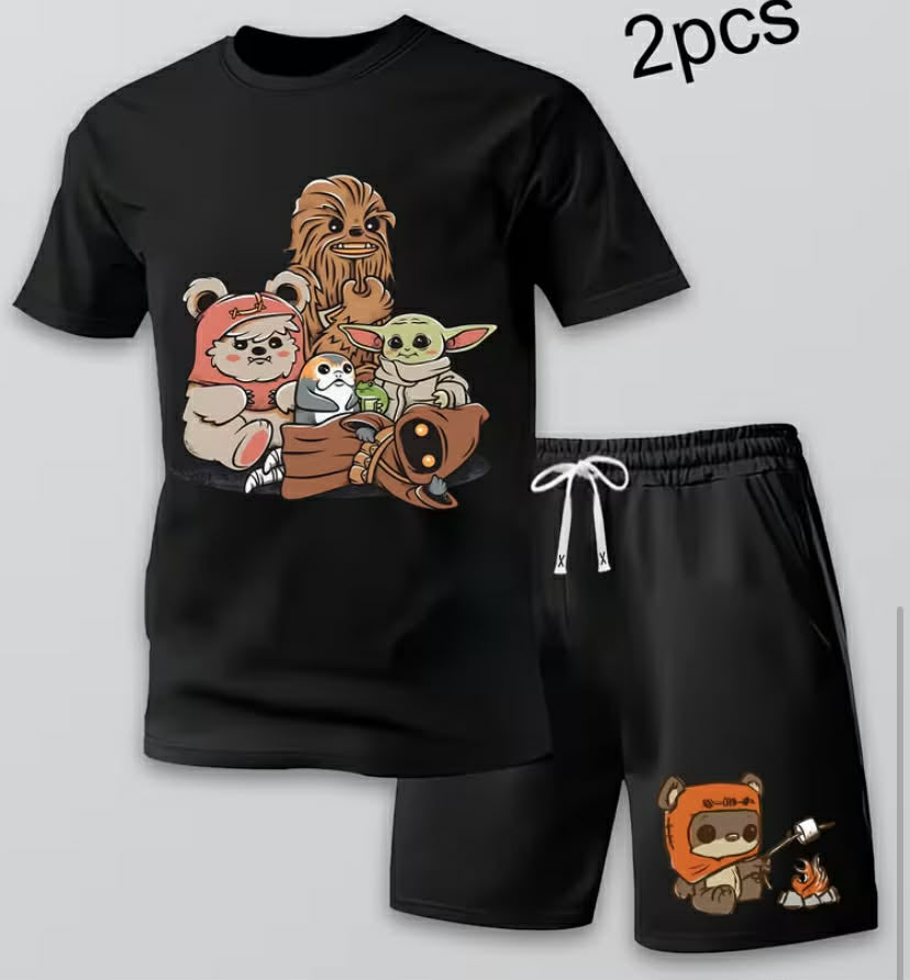Men'S Outfit Featuring Fun Q - Version Character Prints, Loose-Fitting Loungewear, Breathable
