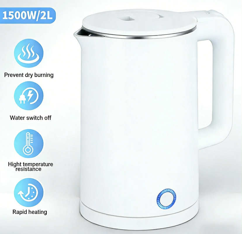 Cordless Electric Kettle 2L 1500W Stainless Steel Jug Overheat Protection 360°
