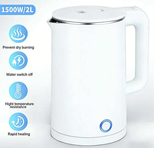 Cordless Electric Kettle 2L 1500W Stainless Steel Jug Overheat Protection 360°