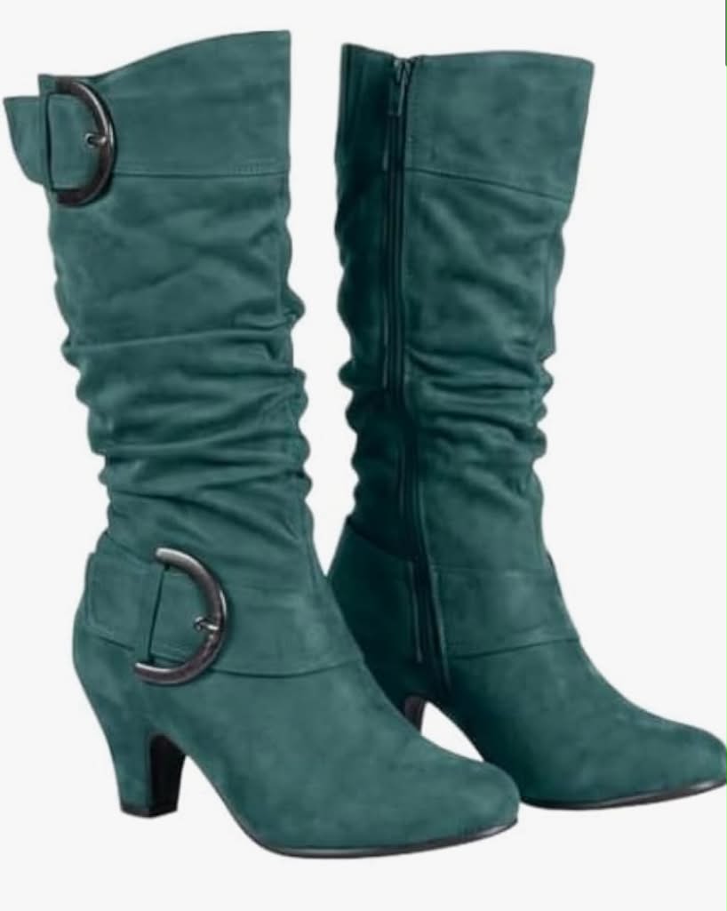 Extra Wide Calf Boots for Women - Suede Mid Calf Boots Slouchy Boots, Chunky High Heel, Wide Width, Round Toe Slouch Boots Dressy Fall Winter Long Boots