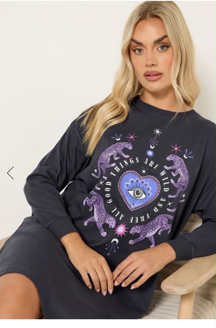 Curve Navy Blue 'Wild And Free' Long Sleeve Nightdress